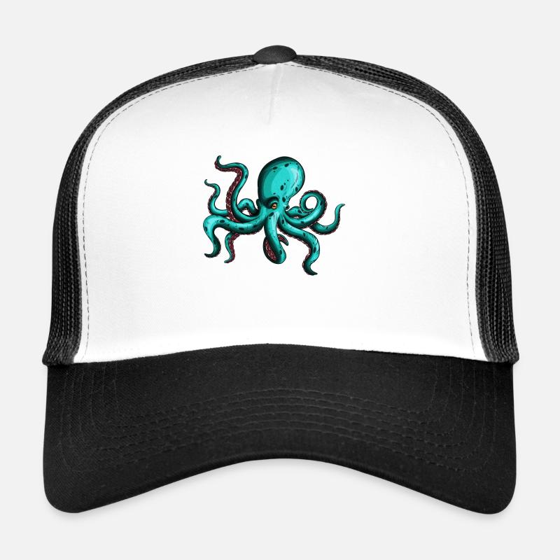 8 Armed Blue Octopus Squid Fan Lover Trucker Cap