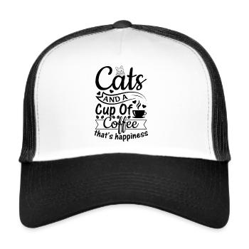 Cats And A Cup Of Coffee That's Happiness - Cat Lo - Trucker Cap - white/black - Front