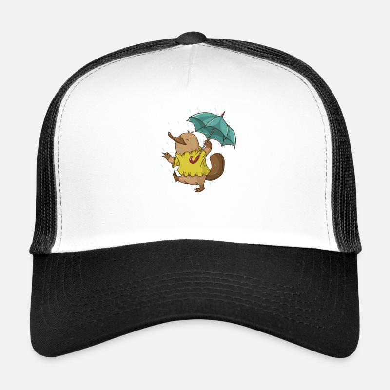 Schnabeltier mit Regenschirm im Regen Australien - Trucker Cap - Weiß/Schwarz