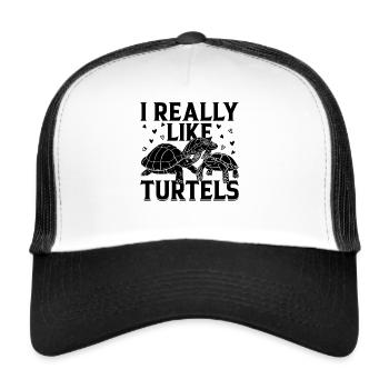 I Really Like Turtles Sea Turtle Lover Cute Turtle - Trucker Cap - Weiß/Schwarz - Vorne