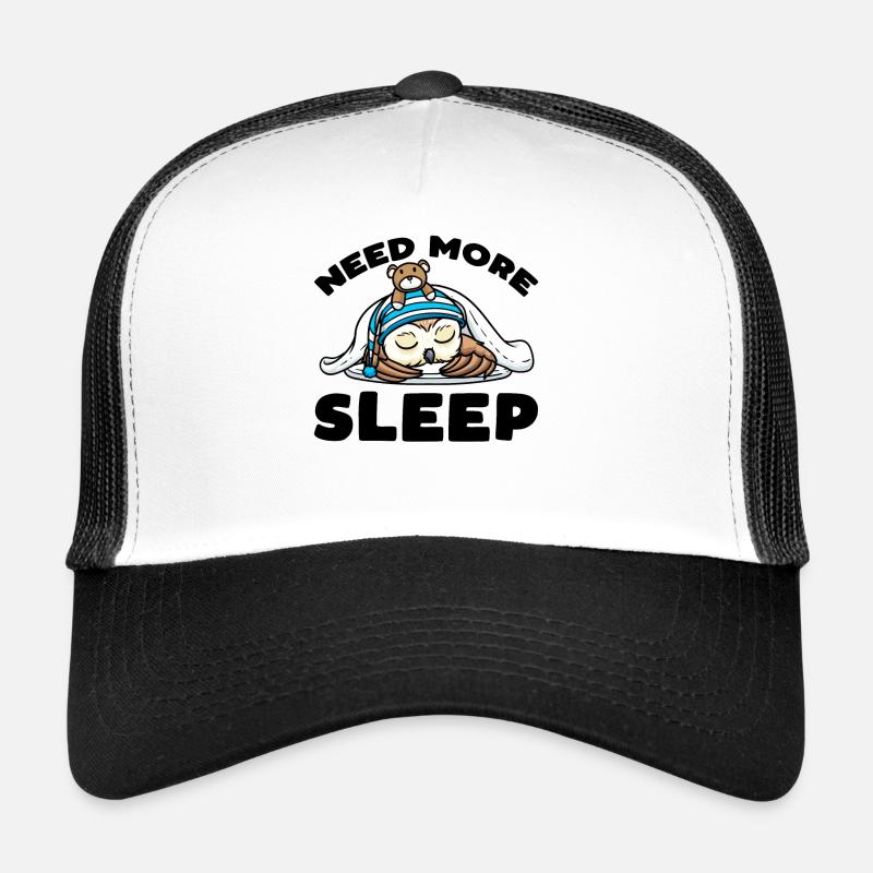 Brauche Mehr Schlaf Napping Eule Mit Plüschtier - Trucker Cap - Weiß/Schwarz