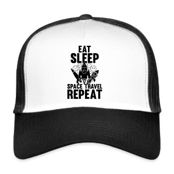 Eat Sleep Space Travel Repeat - Space Ship Planets - Trucker Cap - white/black - Front