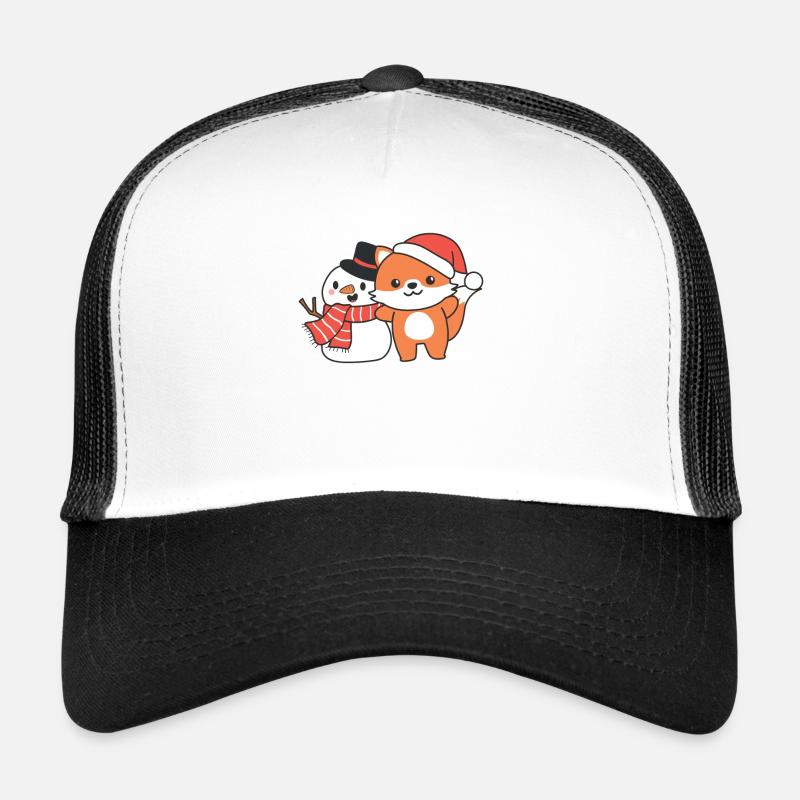 Fuchs mit Schneemann im Winter zu Weihnachten - Trucker Cap - Weiß/Schwarz