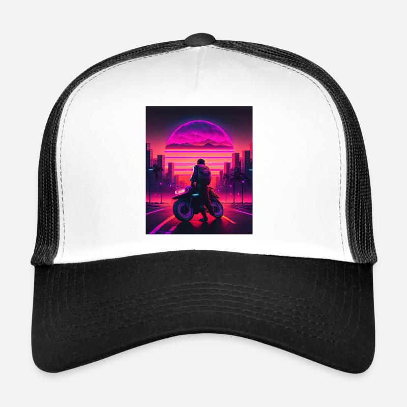 Retrowave Synthwave 80s Design - Trucker Cap - Weiß/Schwarz