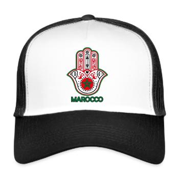 La main de fatma Maroc - drapeau du Maroc - Casquette trucker  - blanc/noir - Devant