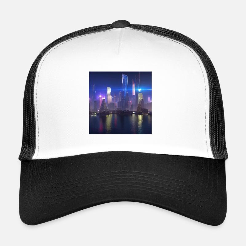 Retrowave Synthwave 80s Future city Design Trucker Cap