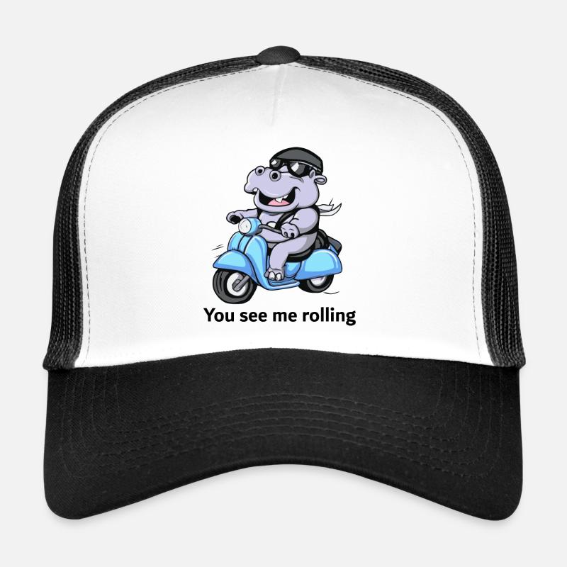 Hippo on scooter - You see me rolling - Trucker Cap - white/black