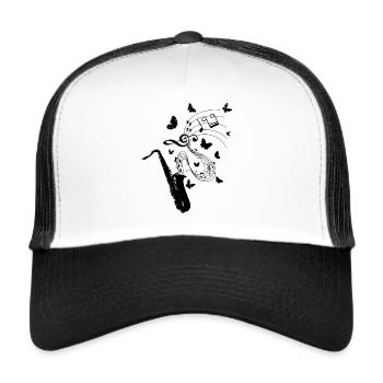 Saxophones Papillons Saxophones Musicien Saxophones - Casquette trucker  - blanc/noir - Devant
