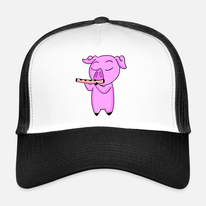 Pig Kids Motif Playing Flute Trucker Cap
