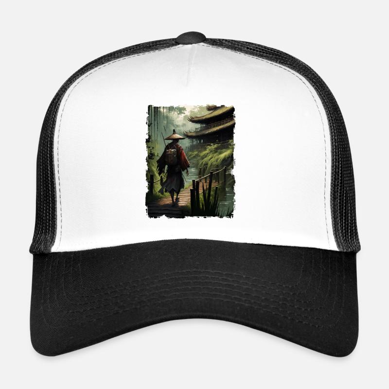 Samurai Japanese Temple Bridge River Trucker Cap