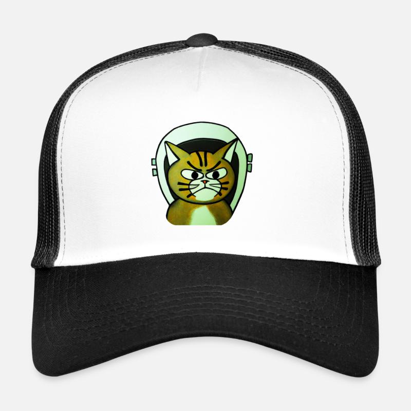Furchteinflößende Katze im Weltraum - Trucker Cap - Weiß/Schwarz