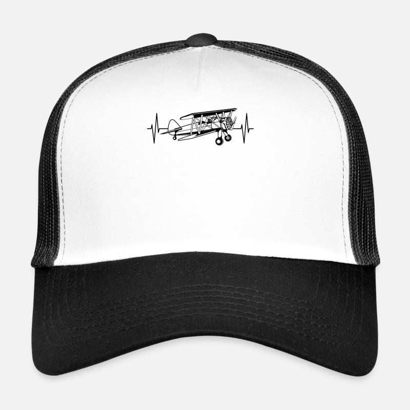 Biplane Airplane ECG Line Pilot Gift Trucker Cap