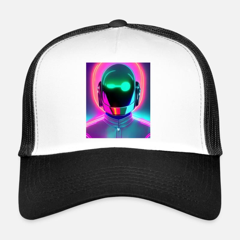 neon synthwave style robot néon - Casquette trucker  - blanc/noir