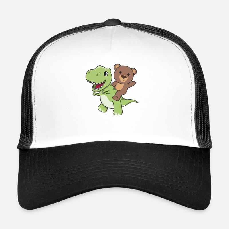 Bär reitet auf T-Rex süßer Dino mit Bären - Trucker Cap - Weiß/Schwarz