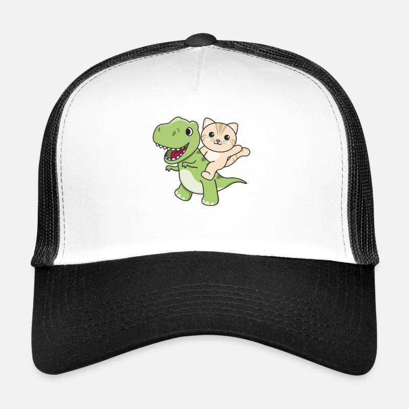 Katze reitet auf T-Rex süßer Dino mit Katzen - Trucker Cap - Weiß/Schwarz
