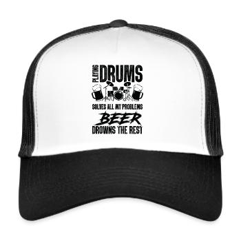 Playing Drums Solves All Of My Problems Beer Drown - Trucker Cap - white/black - Front