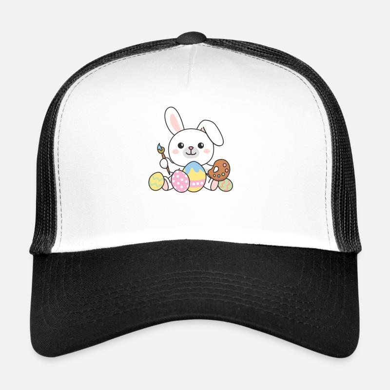 happy easter süßes Hase Ostern mit Ostereiern - Trucker Cap - Weiß/Schwarz