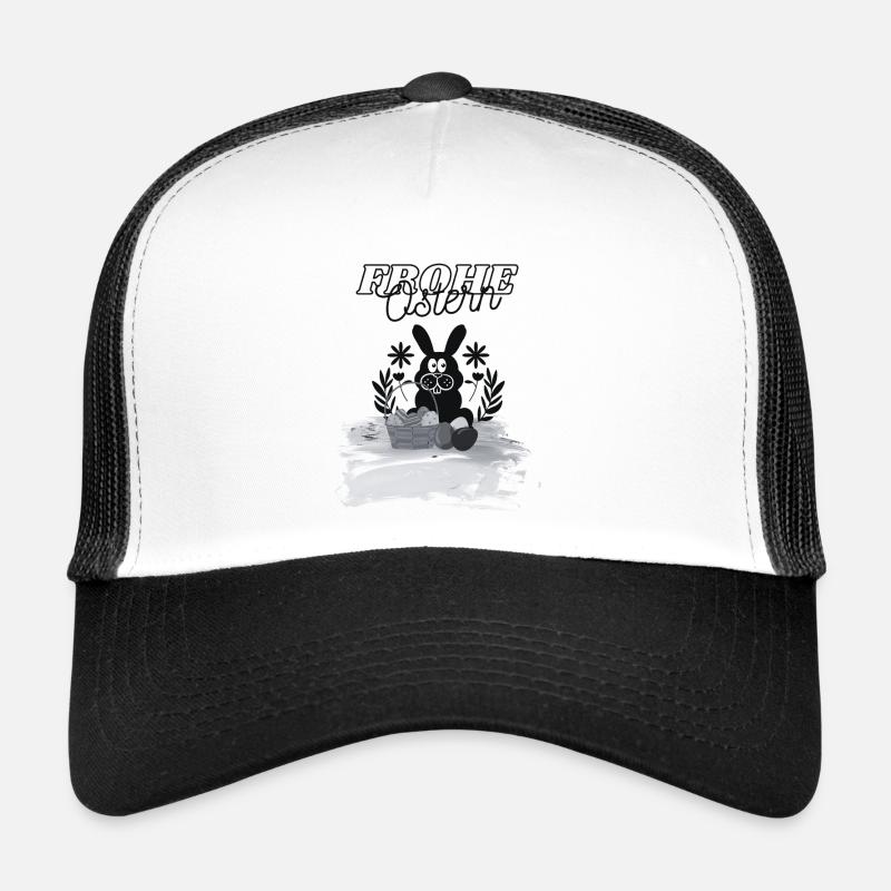 Frohe Ostern Hase mit Korb voll Eier schwarz/weiß - Trucker Cap - Weiß/Schwarz