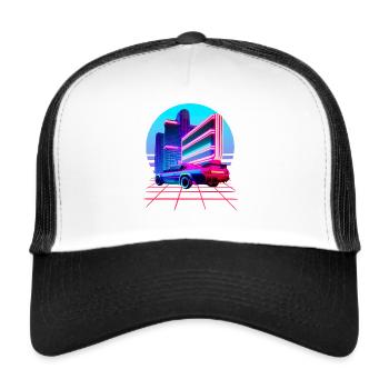 Retro Wave 80s Skyline Electro-Wave Vaporwave - Trucker Cap - white/black - Front