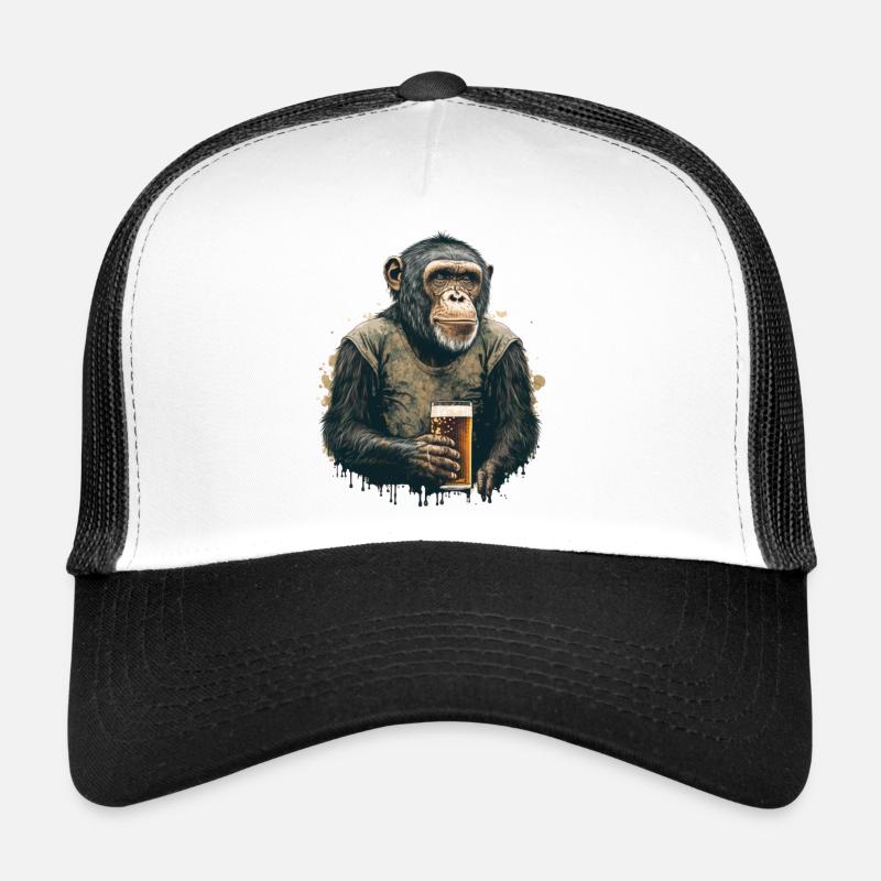 Chimpanzee Beer Cool Illustration Trucker Cap