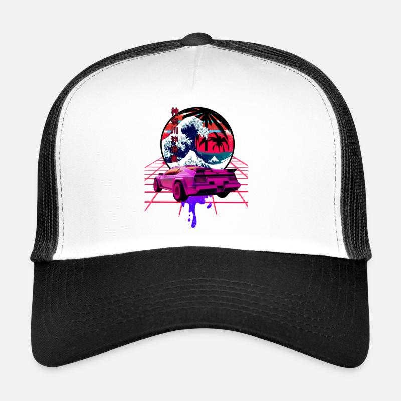 Big Wave au large de Kanagawa Retro Wave Sunset Casquette trucker 