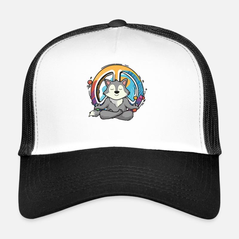 Hippie Wolf Friedenszeichen Yoga Cool Wolf Lustiger Hippie - Trucker Cap - Weiß/Schwarz