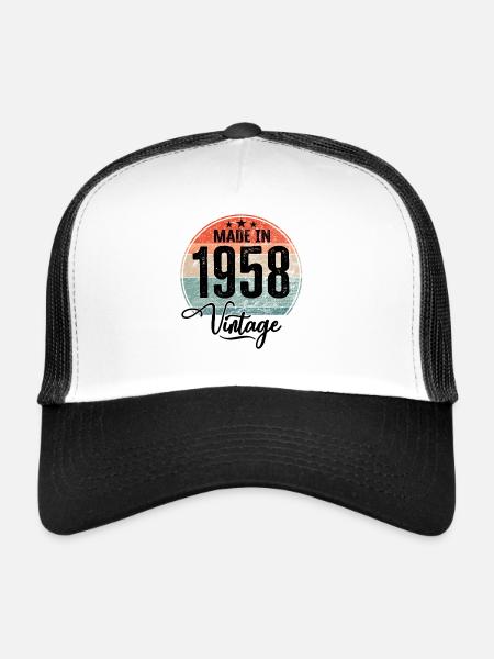 Millésime fabriqué en 1958 Année de naissance 1958 Anniversaire - Casquette trucker  - blanc/noir - Devant