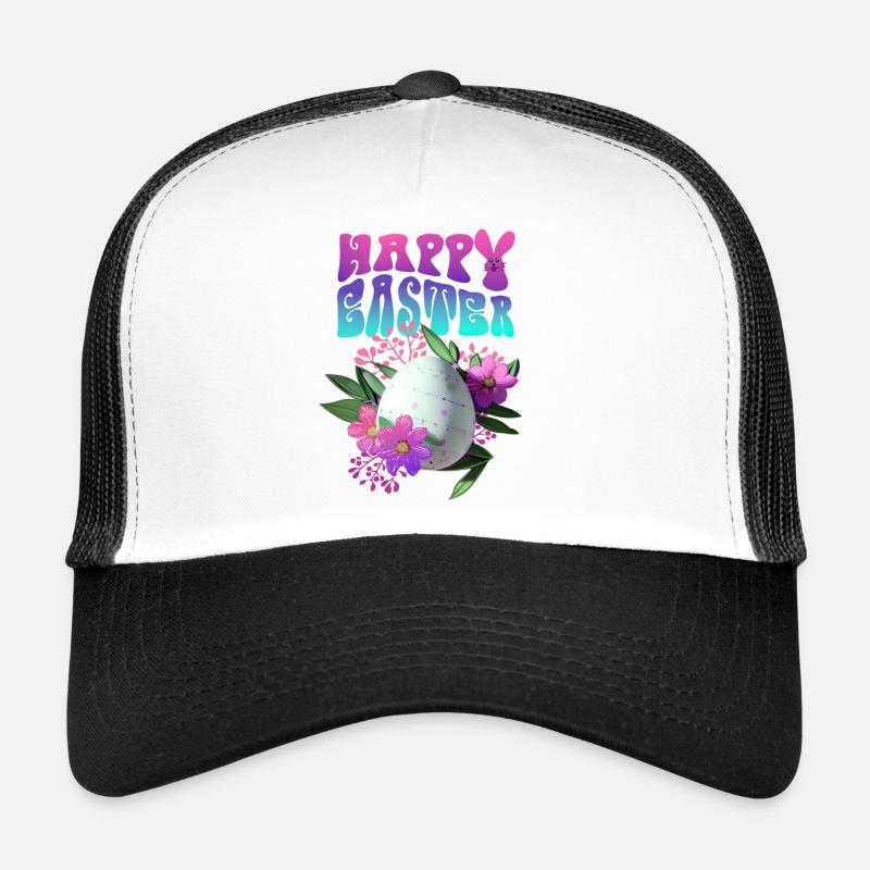 Frohe Ostern Osterei Floral - Trucker Cap - Weiß/Schwarz