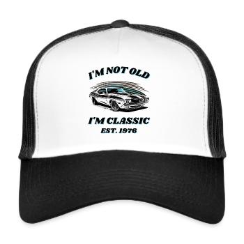 Geboren 1976 Classic seit 1976 Muscle-Car Design - Trucker Cap - Weiß/Schwarz - Vorne