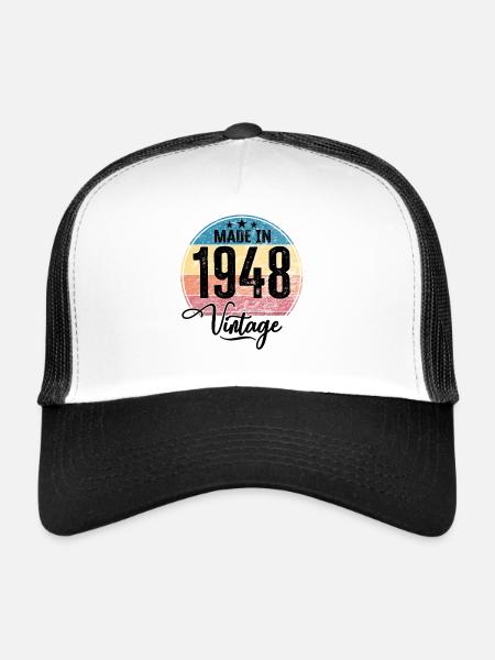 Millésime fabriqué en 1948 Année de naissance 1948 Anniversaire - Casquette trucker  - blanc/noir - Devant