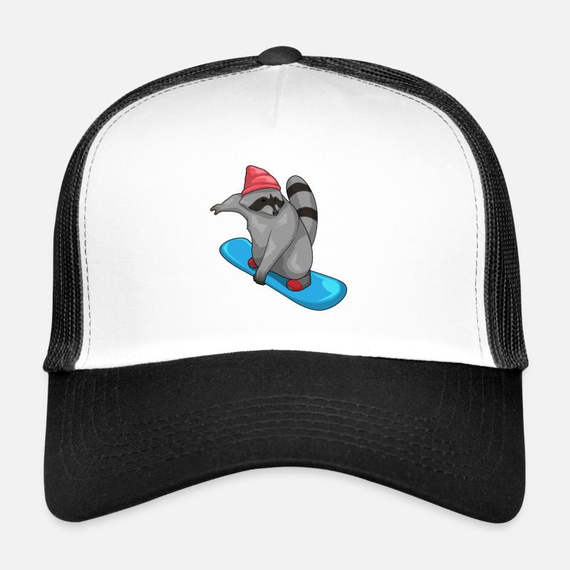 Waschbär Snowboard Wintersport - Trucker Cap - Weiß/Schwarz