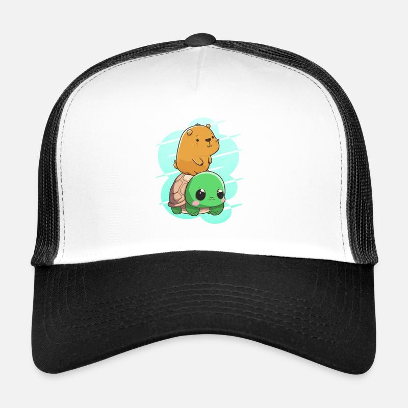 Baby Capybara auf Schildkröte - Trucker Cap - Weiß/Schwarz