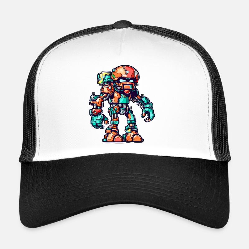 Bande dessinée robot avec armure colorée et casque - Casquette trucker  - blanc/noir