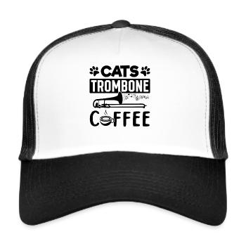 Trombone de café pour chat Tromboniste et amateur de chat Tromb - Casquette trucker  - blanc/noir - Devant