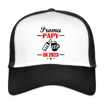 Promu papy en 2023, annonce grossesse, futur papi - Casquette trucker  - blanc/noir - Devant