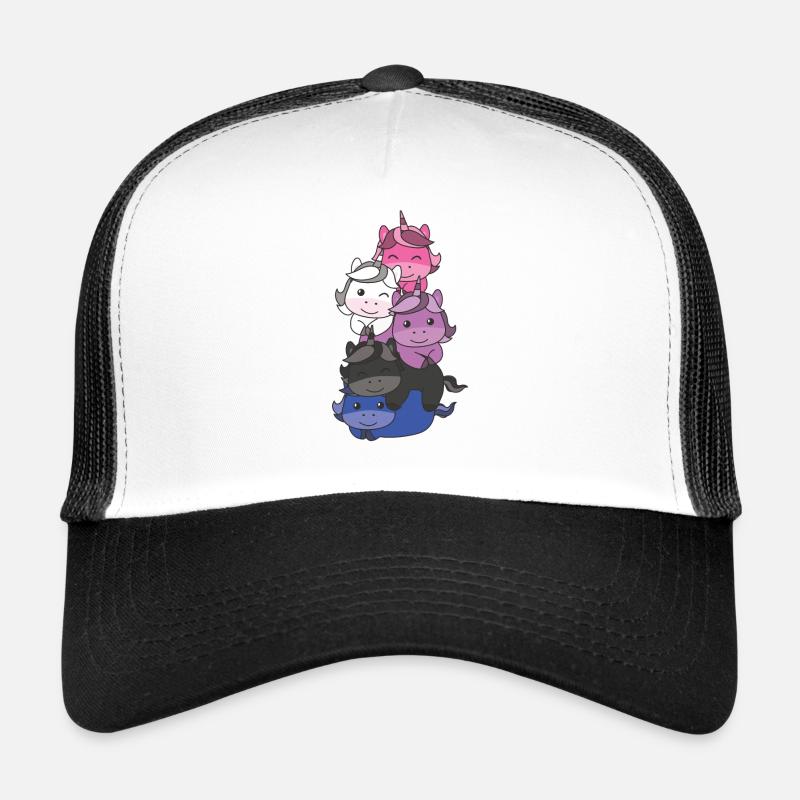 Genderfluid Flag Pride LGBTQ Mignon Unicorn Stack - Casquette trucker  - blanc/noir