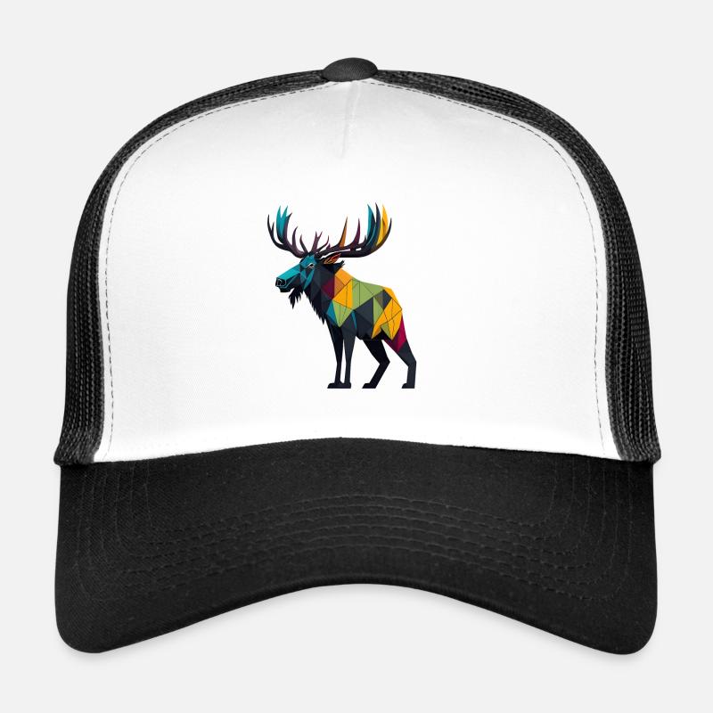 Farbenfroher geometrischer Elch - Trucker Cap - Weiß/Schwarz