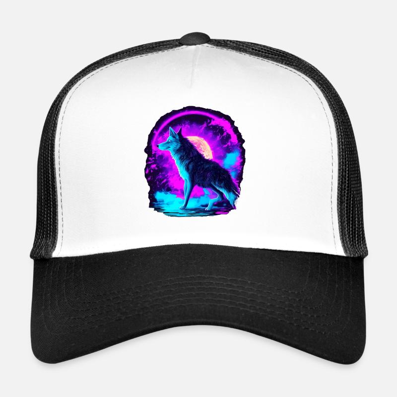 Wolf Neon Illustration Synthwave Art Casquette trucker 