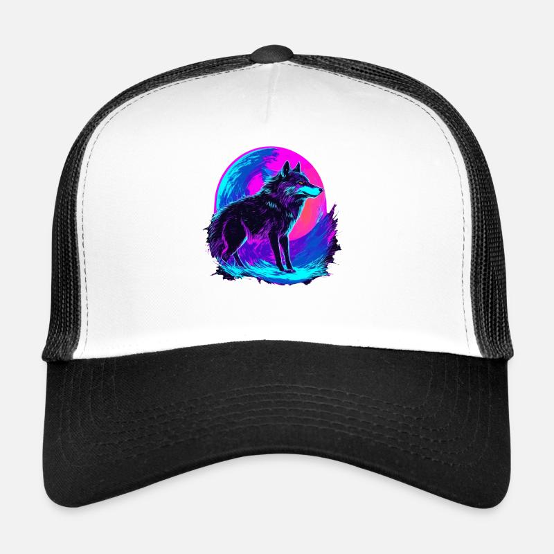 Colorful Wolf Neon Moon Synthwave - Trucker Cap - Weiß/Schwarz