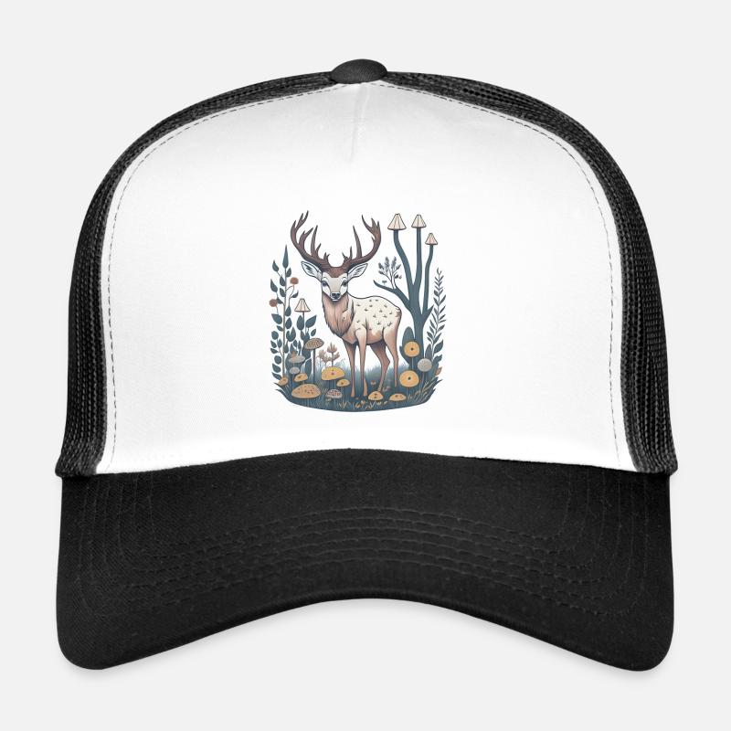 Mushroom Cottagecore Deer - Trucker Cap - white/black