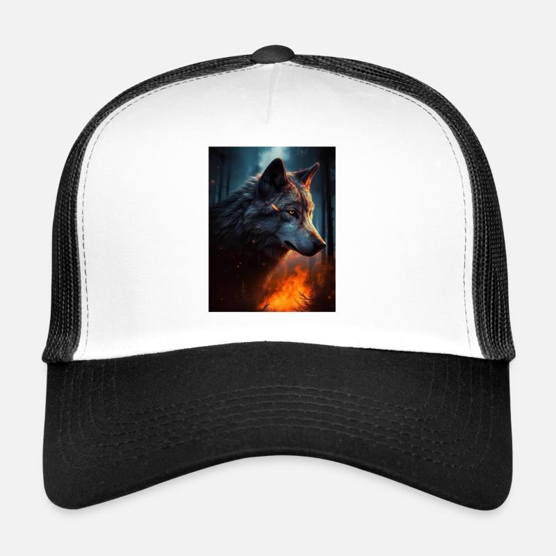 Lone Wolf in the fire forest - Trucker Cap - white/black