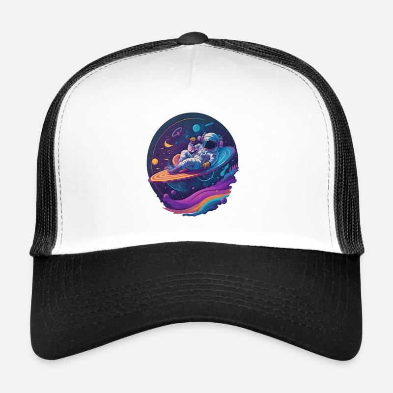 Astronaut Chilling on a Vinyl Record in Space - Trucker Cap - white/black