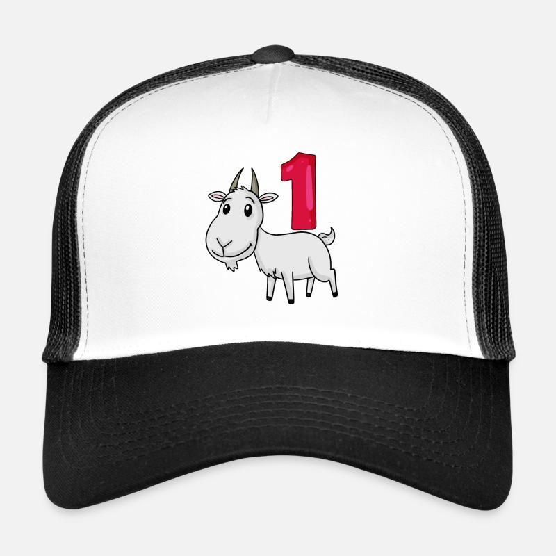 1 Jahr alt - Einschulung - Ziege Motiv - Trucker Cap - Weiß/Schwarz