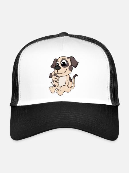 Famille de chiens - Chien avec bébé - Casquette trucker  - blanc/noir - Devant