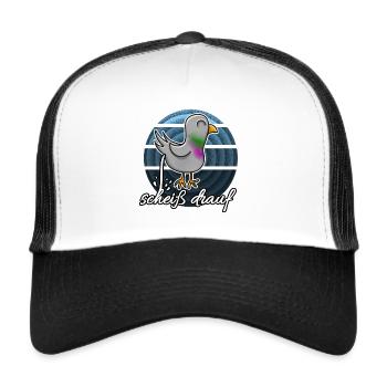 scheiss drauf Taube Cartoon Schriftzug lustig - Trucker Cap - Weiß/Schwarz - Vorne