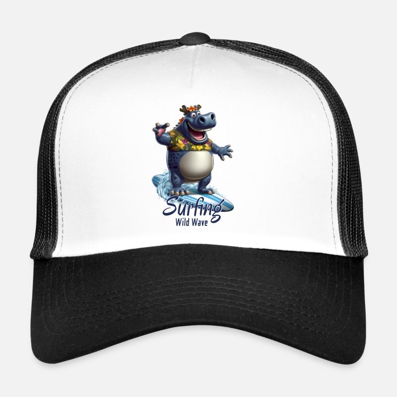 Drôle d’hippopotame avec une planche de surf - surfeur Casquette trucker 