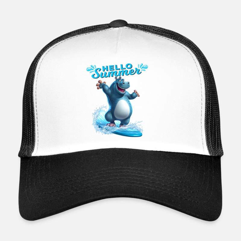 Drôle d’hippopotame avec une planche de surf - surfeur Casquette trucker 