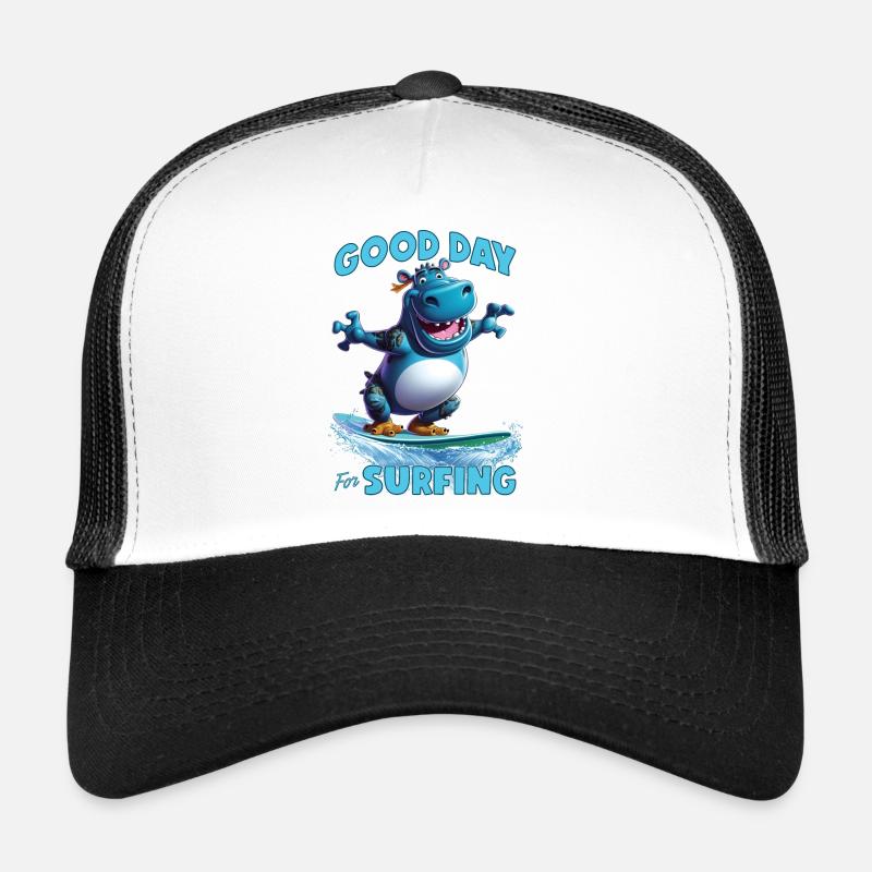 Drôle d’hippopotame avec une planche de surf - surfeur Casquette trucker 