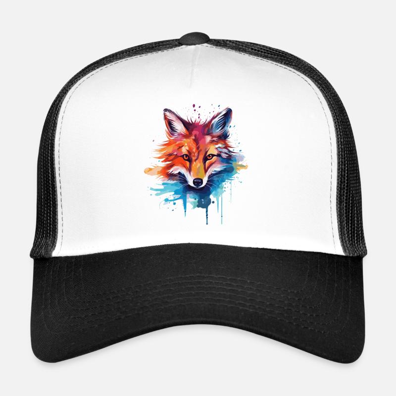 Watercolor Fox, Fox - Trucker Cap - white/black
