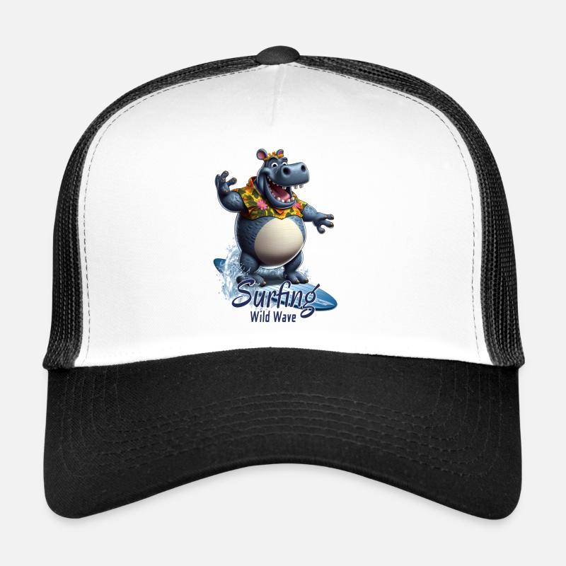 Hippopotame cool avec une planche de surf - surfeur Casquette trucker 